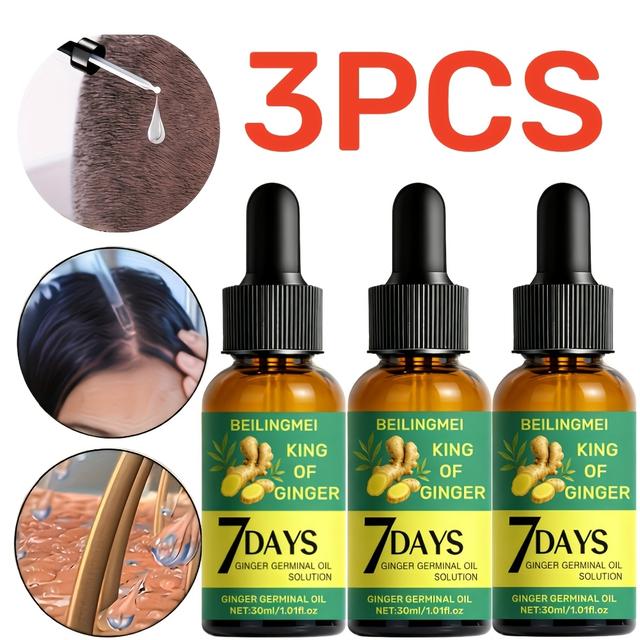 TEMU 3pcs 7-day Ginger Hair Oil - Natural, Long-lasting, And Lightweight That Hair, Prevents , Split Ends, Tangling, And Breakage. Natural For Healthy, Shiny Hair