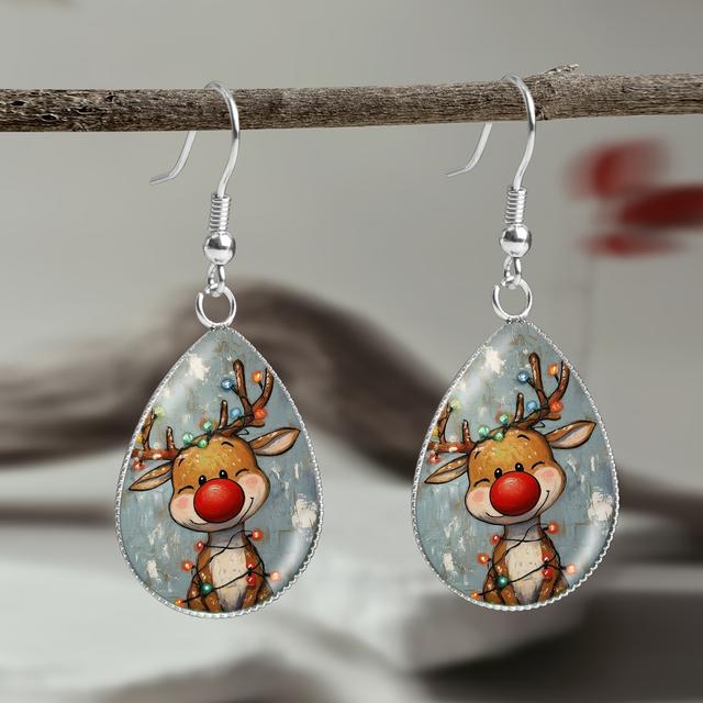 TEMU 1 Pair Of Reindeer And Christmas Ball Pattern Stainless Steel Earrings, Cute Cartoon Style Ear Jewelry For Men And Women, Daily Wear, Vacation, Party, Holiday Gift, Christmas Gift