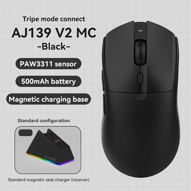 TEMU Ajazz Aj139v2 Mc Wireless Gaming Mouse, 59g , 8khz Rate, Paw Optical Sensor, 30k Independent X/y Dpi, 1+8 Programmable Buttons, 200h , Classic Shape