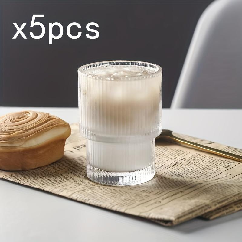 TEMU 5pcs Ribbed Drinking Cup, Transparent Retro Iced Coffee Cup Elegant Glassware, Glass Glass, Suitable For Roostertails, Whiskey, Beer, Water, Juice, Origami Style