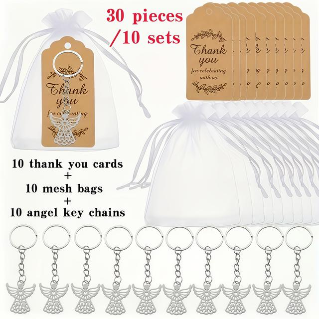 TEMU 30pcs/10 Sets - Guardian Keychains/christening Party Keychains, Wedding Party Decorations, Birthday Party Gifts, Thanksgiving Gifts, Christening Communion Guests, Keychain Charms
