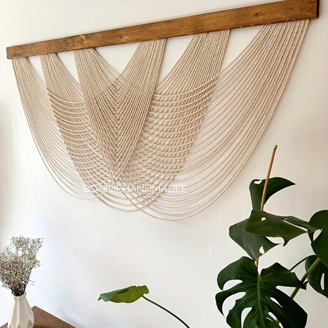 TEMU 1pc Of Large Macrame Wall Decor, A Minimalist Tapestry Art, Vibrant Bohemian Wall Decoration, Yarn Hanging, Perfect For A Housewarming Gift Or As A Headboard