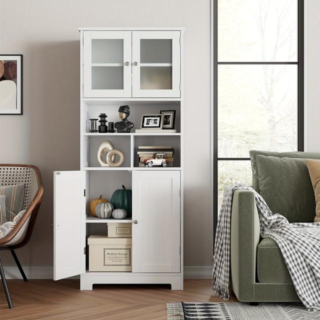 TEMU Mobile da Bagno Kealive, Mobile Portaoggetti con Scomparto e 4 Ante, Mobiletto da Cucina in Legno con Mensola Regolabile, , 147.5 x 60 x 30 cm