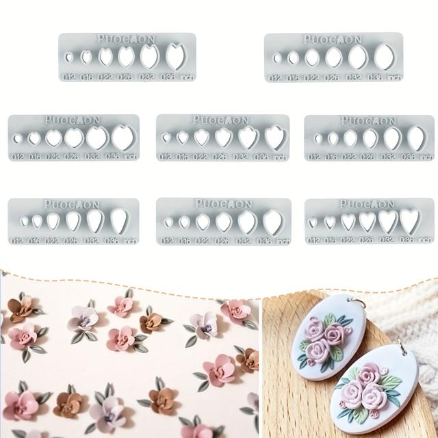 TEMU Set de 8 Mini Cortadores de de Flores Hechos de Arcilla , Ideales para Crear Joyas, Incluyendo Diseños de Micro Flores y Formas de Flores 3D para Aretes