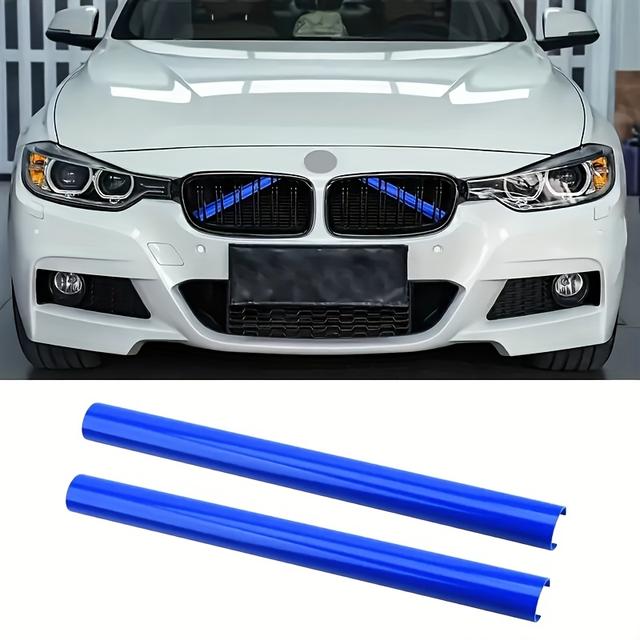 TEMU 2pcs Car Front Grille Decorative Strip Grille V-shaped Bracket Suitable For Nose Hair Color Changing F20-f23 F30-f36 G30 G38 G11 G12 And Other Car Sports Grille Exterior Decorative Strips
