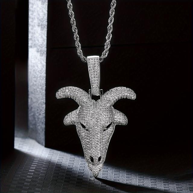 TEMU 1pc Goat Head Pendant Necklace - Realistic Goat Head Charm With Horns & Beard, Animal Gift For Suitable For Daily Wear, Ramadan, Mother's Day, Father's Day - Unisex Goat Head Chain