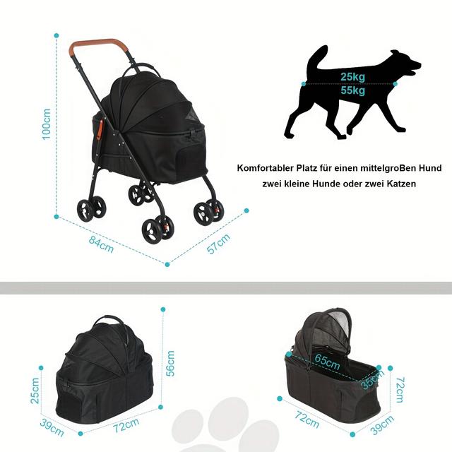 TEMU Hondenwagen voor huisdieren, een opvouwbare 3-in-1 kinderwagen ontworpen voor kleine honden en katten, met een opbergmand en net