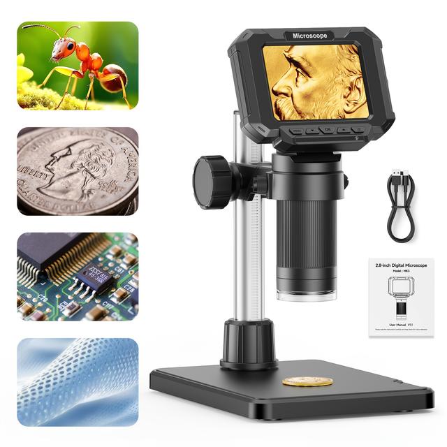 TEMU 2.8" Ips Lcd Digital Microscope With 8 Adjustable Led Lights, Microscope With And Compatible With Windows, Microscope For Adults And Pcb Circuit Repair Soldering, Plants Research.