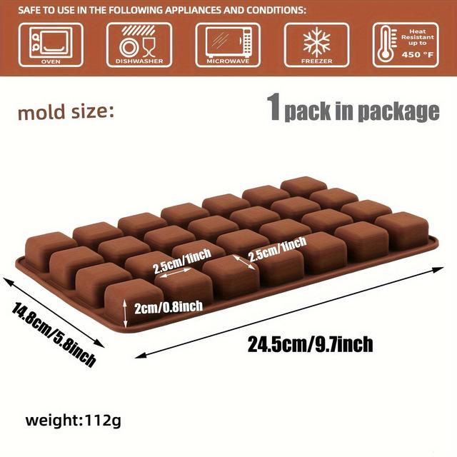 TEMU 1 Pack Mini Square-terrace Silicone Chocolate Molds 50 Cavities Mold, Silicone Candy Mold For Chocolate, Candy, Gummy, Jelly, Ice Cubes, Dishwasher Safe