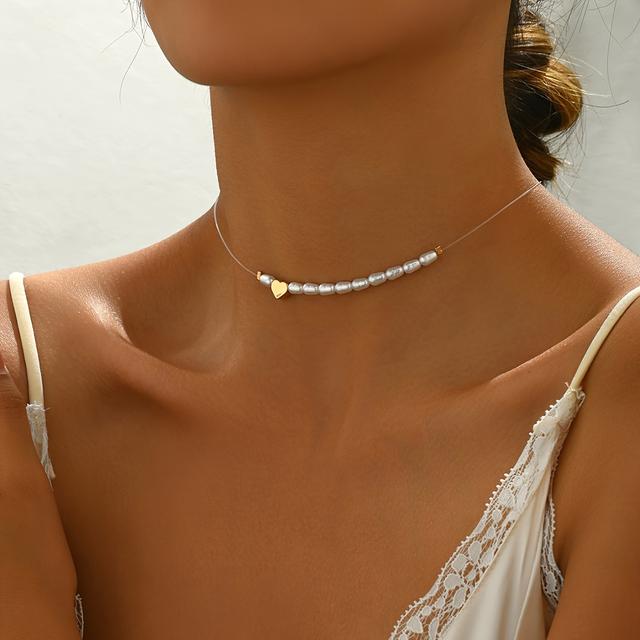 TEMU Elegant Simple Choker Necklace For Women - Asymmetrical Acrylic Pearl And Transparent Acrylic Bead Design, No , Plastic Material, For Daily And Party Wear