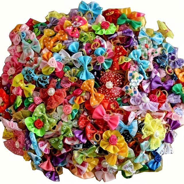TEMU 50/pack Classic Pearl Accessories Small Graffiti Bow Head Flowers, Macaron Color Small Graffiti Bow Head Flowers Mixed Hair Accessories