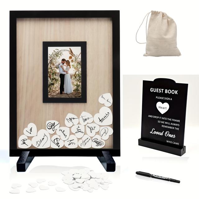 TEMU Gastebuch-Alternative mit Holzherzschild für Hochzeitsgäste und Anmeldebrett aus Holz für Jubiläumsparty
