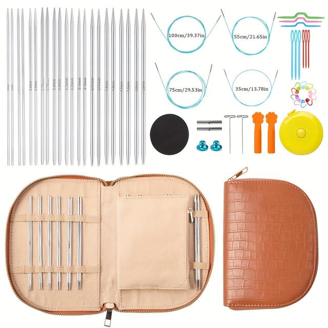 TEMU 49/56-teiliges Aluminium-Stricknadelset mit ergonomischen Griffen, austauschbare Größen 13, Aufbewahrungstasche & Zubehör – Ideal für kleine Projekte, rote Stricknadeln, ONBAGLST