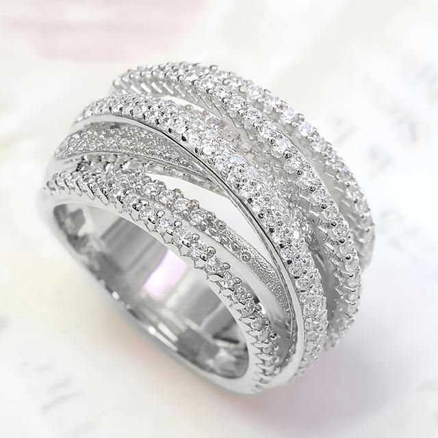 TEMU Stylish Braided Wide Ring With Sparkling Synthetic Zirconia Bridal Party Accessory For Women' Wear And Anniversary Love Gift