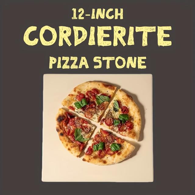 TEMU Premium 12-inch Square Cordierite Pizza Stone - Fits Most Standard Home Ovens, High Heat Resistant Baking Stone For Oven & Grill, Family-sized For 2-4 , Maker For Pizza, Bread, Naan