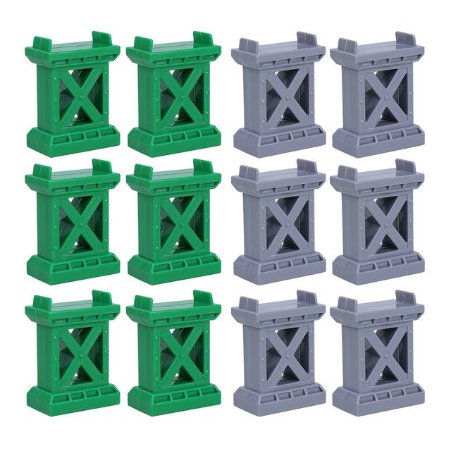 TEMU 12 Fa Vasúti Sín Híd Tartó, Tartalmaz 6 Zöld és 6 Szürke Tartót, Kompatibilis a Főbb Fa Vasúti Sín Márkákkal