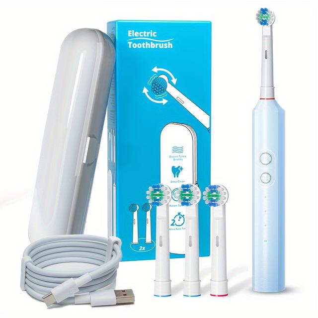 TEMU Orinatola Electric Toothbrush Set, 4 Brush Heads, , 3 Cleaning , Round Head, Usb ,, Rechargeable Adult Electric Toothbrush, 36v Max Voltage, 600mah Battery Capacity