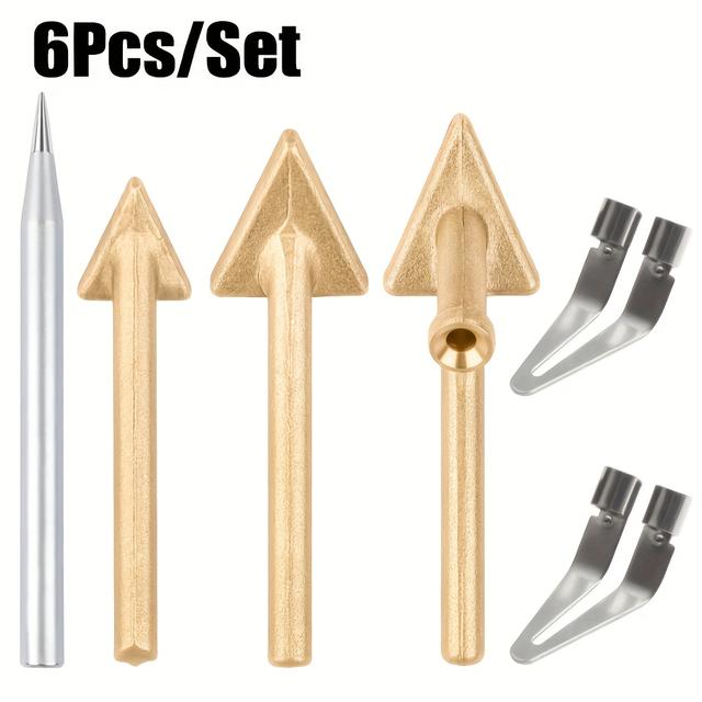 TEMU 6pcs/set Plastic Welding Replacement Tips Kit, Soldering Iron Gun Tips With 2pcs Welding Smoothing Head, Triangular Accessories Replacement Soldering Tip For Car Bumper Repair.