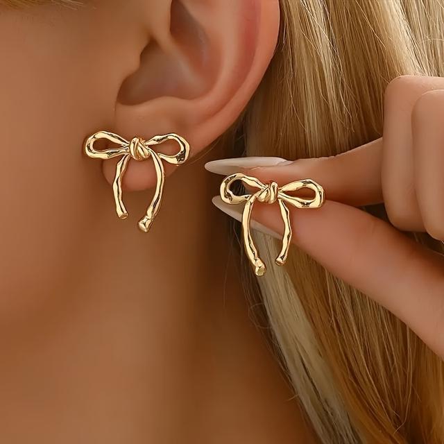 TEMU 1 Pair Of Elegant Fashion Ribbon Bow Earrings, Vintage Minimalist Style, Suitable For Women' Wear And Vacation
