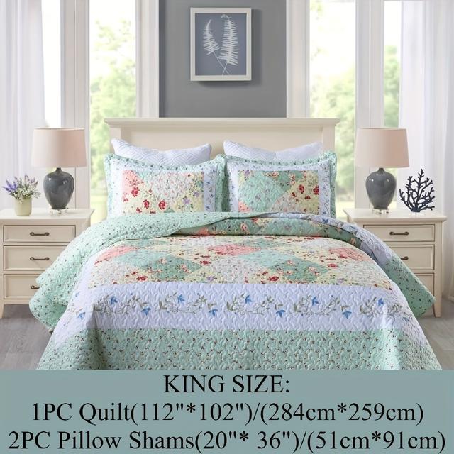 TEMU 3pcs Green Quilt Set Reversible Bedspread Lightweight Bedding With 2pcs Pillow Shams Queen/king Size
