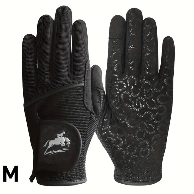 TEMU Women's Breathable Mesh Riding Gloves - Lightweight Comfortable Summer Gloves, Embroidered , Elastic Polyester Fabric, Hand Washable, Equestrian Riding Gear