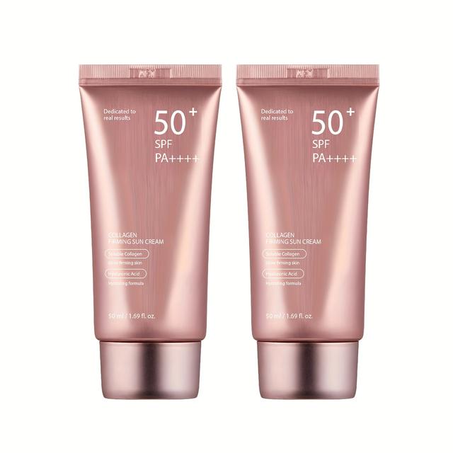 TEMU [اشتري 1، استقبل 1 بلا مقابل] واقي شمسي غني بالكولاجين، 50+ مرطب ومشد للوجه - خالٍ من الكحول، تركيبة خفيفة الوزن وغير دهنية مع الكولاجين والنياسيناميد لجميع أنواع البشرة - كريم حماية شد البشرة