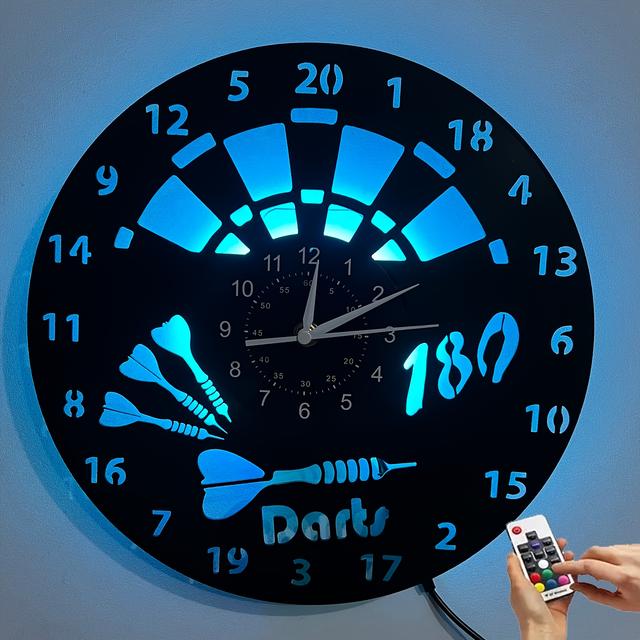 TEMU A Vintage Handmade Vinyl Wall Clock Featuring A Dart , Equipped With Led Lights. This 12-inch Silent Clock Is Perfect For Living Rooms And Bedrooms
