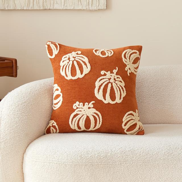 TEMU 1 قطعة، غطاء وسادة شينيل ليوم الشكر، غطاء وسادة بتصميم قرع ، تطريز من جانب واحد، مناسب للأرائك، غرفة المعيشة، وديكور المنزل في غرفة النوم