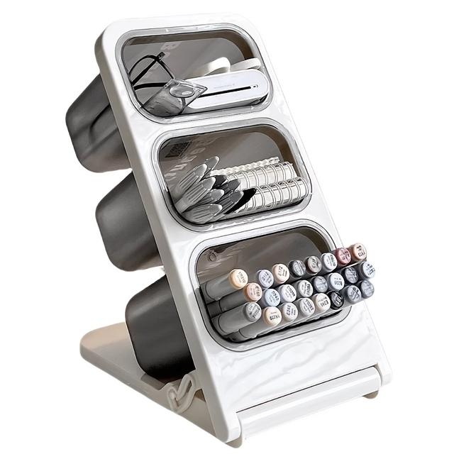 TEMU Organizador de escritorio de gran capacidad, portalápices inclinado para , estante de almacenamiento para marcadores y artículos de papelería de oficina