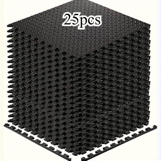 TEMU 25pcs Of Black Eva Interlocking Exercise Mats - Soft And Non-slip, Suitable For Home Gym Training And Shaping.