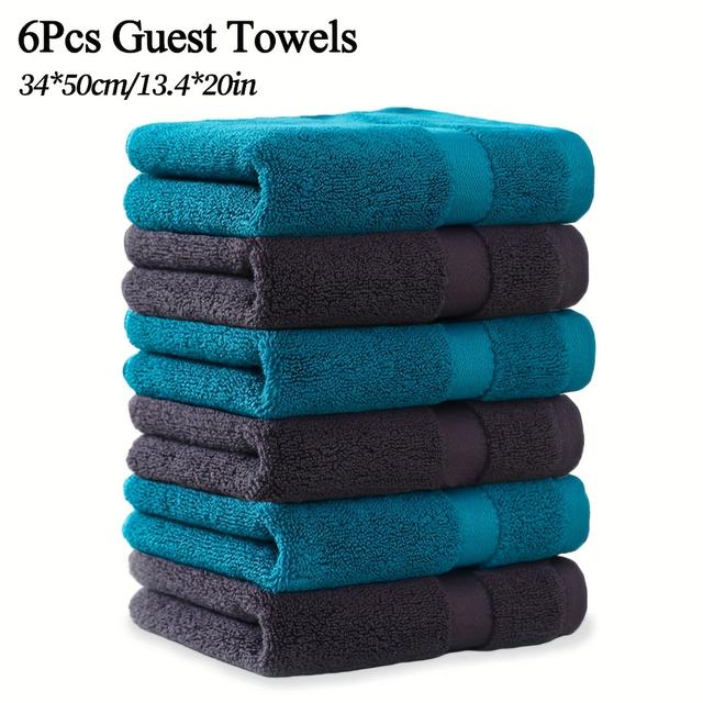 TEMU Set van 6 katoenen gastenhanddoeken, afmeting 34*50 cm/13.4*20 inch, verkrijgbaar in kleuren, met een gewicht van 400 GSM. Ze zijn zacht, comfortabel en zeer absorberend.