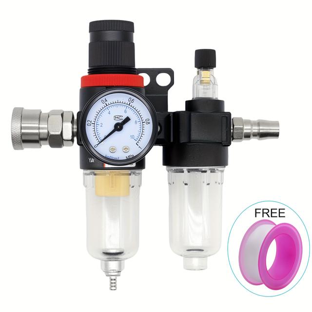 TEMU Afc-2000 Air Compressor Filter Regulator Kit, 1/4 Inch Oil-water Separator With Pressure Gauge, Lubricator Cup, Equipped With Pm20+sm20 Quick Connectors, Made Of Aluminum And Plastic