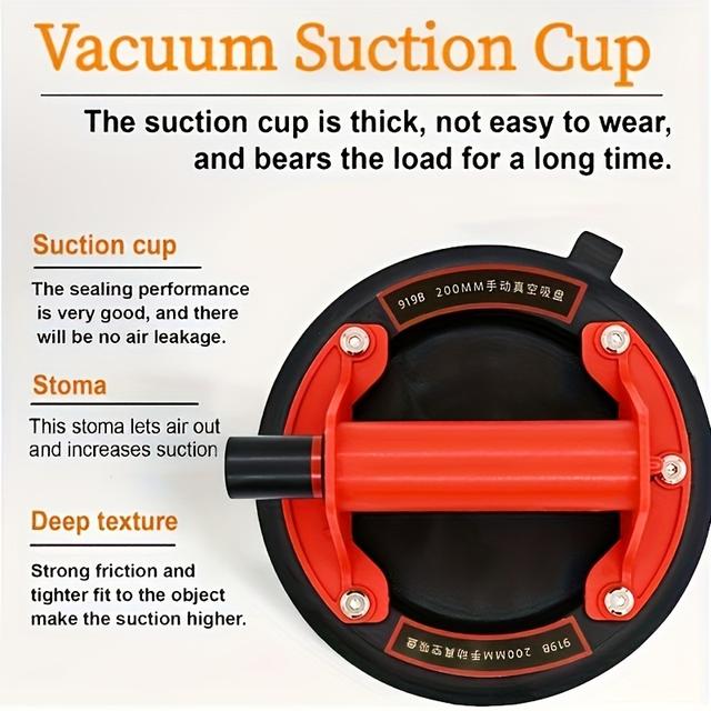 TEMU 2026 Heavy Duty Vacuum Suction Cup | 200kg Loading Capacity, Non-slip Rubber, 8 Inch Cup For Tile, Granite, And Glass Handling - Gzzhi Brand