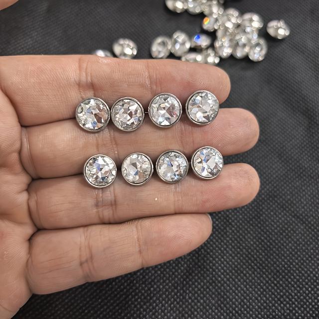 TEMU 10pcs 10mm High-quality Crystal Glass Colorful Rhinestone Metal Shiny Silvery Base Shirt Buttons Round Versatile Vintage Style Decorative Buttons Suitable For Sewing, Crafts And Knitting Supplies