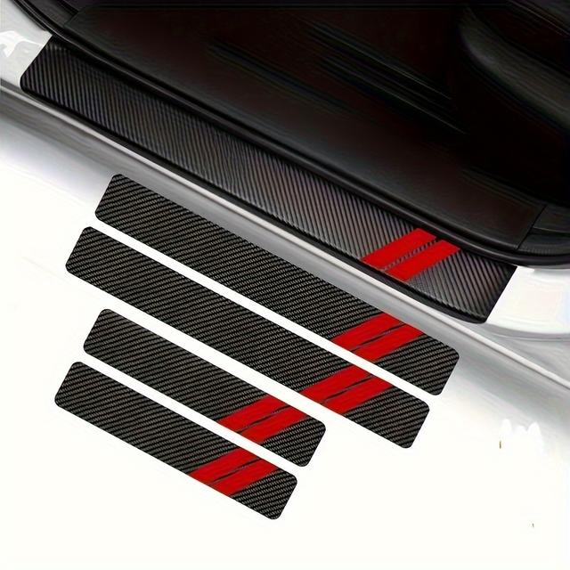 TEMU 4pcs Pu Leather Car Door Sill Protectors, Carbon Fiber Pattern Scratch-resistant Door Sill Guards, Wear-resistant Vehicle Entryway Mats