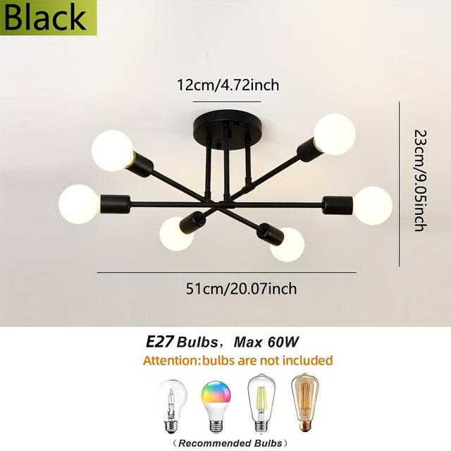 TEMU 1pc Modern Simple And Luxurious , 6 Lamps E27 Bulb Base, Branch Chandelier, Living Room, Bedroom, Dining Room, Kitchen, Hallway, Halloween Christmas Ceiling Light (without Bulb)