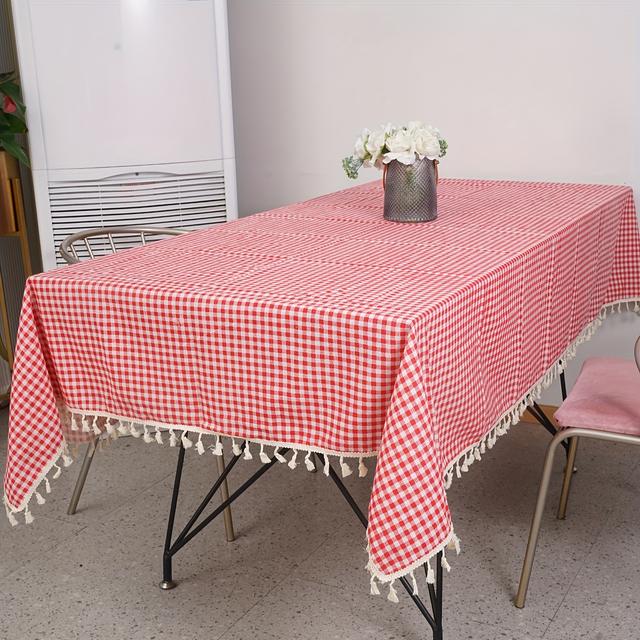TEMU Single-pack Cotton-linen Checkered Tablecloth