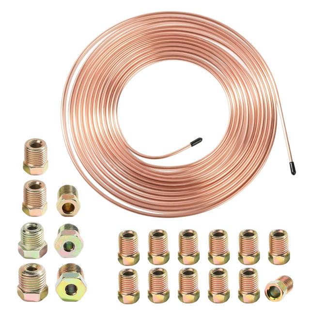TEMU 25ft 3/16 Flexibles Kupferbeschichtetes Bremsrohr-Set (inkl. 19 Hornverbindungen + 25ft Rohr)