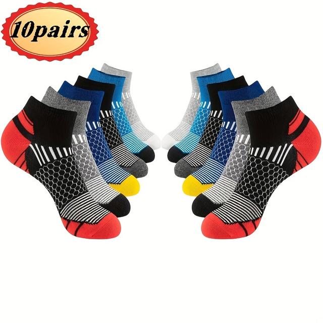 TEMU 남성용 발목 양말 10켤레, 사계절용 남성 숏 로우컷 양말, 흡습성 컬러풀 패션 스포츠 양말