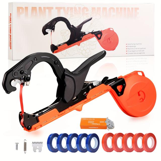 TEMU 1 Set Tying Machine For , With 10 Rolls Tapes, 10000pcs , Raspberries, Tomatoes, Vegetables And Flower Planting