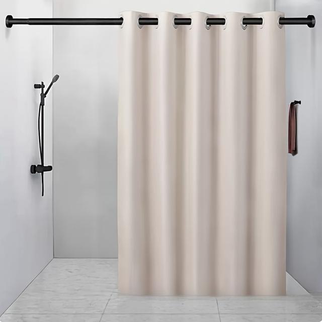 TEMU 1 stuk Minimalistische Linnenlook Douchegordijn met Zilveren Ringen, Decoratief Badkamer Gordijn van Polyester Stof