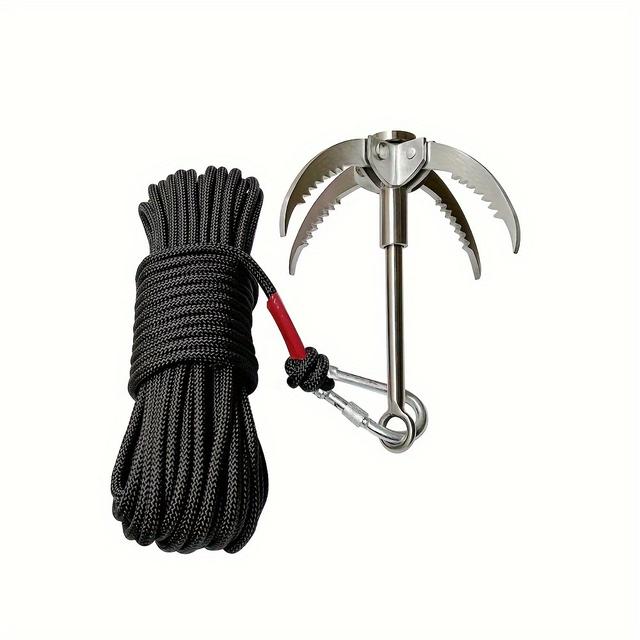 TEMU Multi-functional Stainless Steel Hook, Equipped With 20 Meters (64 Feet) Of Nylon Rope