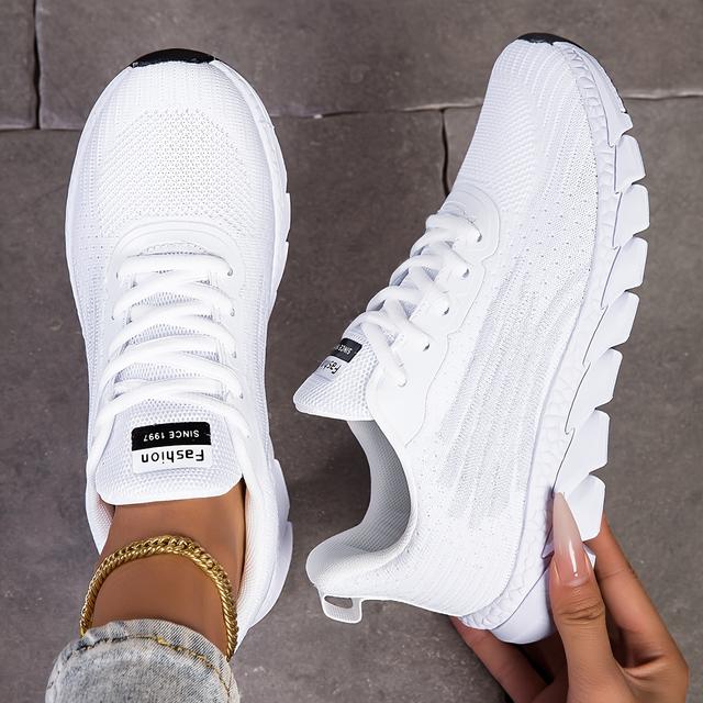 TEMU Damernas Lätta Löparskor 36-44 EU 5 | Andningsbara Vita Neutrala Träningsskor -sula | - Gym & Promenadskor | Snörade Fitnessskor för Casual Användning & Atletisk Träning