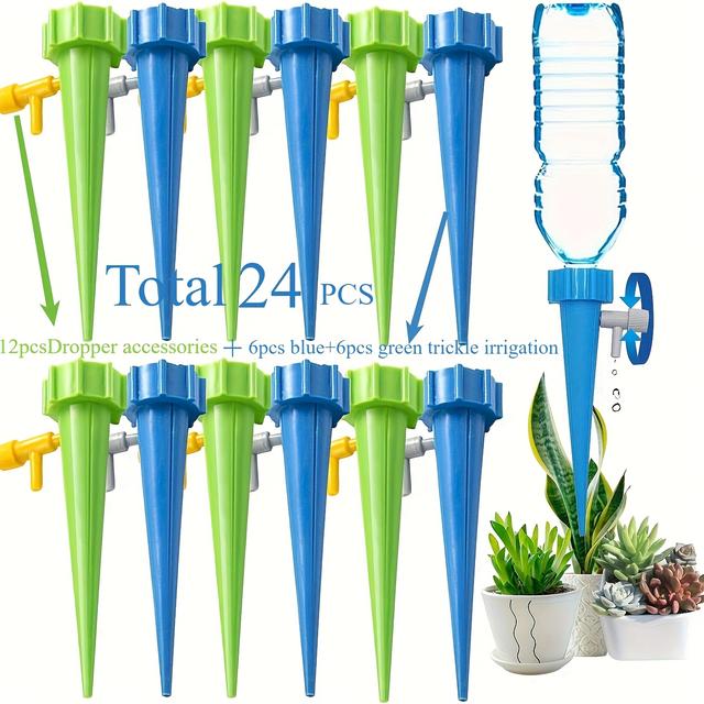 TEMU 【24個】自動点滴式 調節可能 植物 水やり ノズル スローリリース コンバルブ スイッチ付き 屋外/旅行用 室内植物 水やり ゆっくり 水やり 便利グッズ カラーは