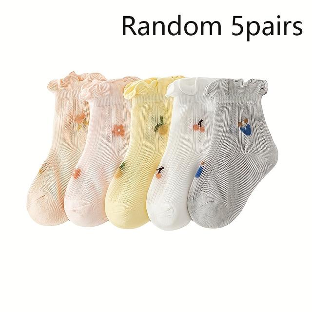 TEMU 5pairs/3pairs Princess Socks Summer Thin Mesh Newborn Baby Socks Lace Floral Pattern Ultra-thin Girls Socks