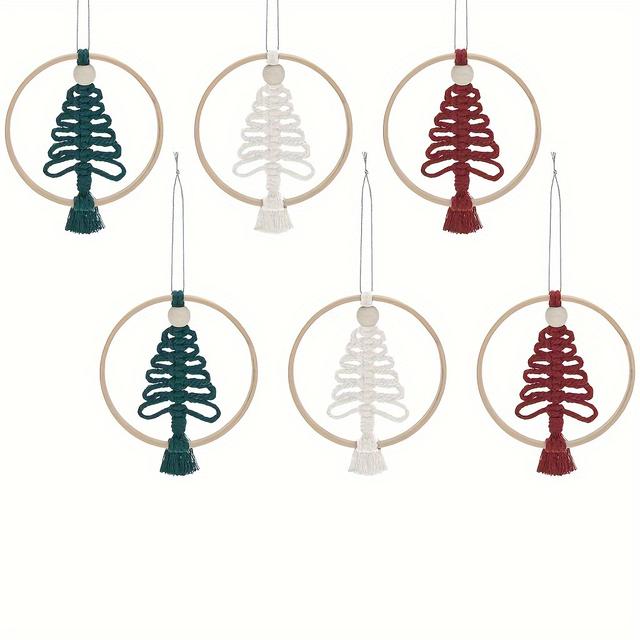 TEMU 6pcs Complete Christmas Macrame Kit For Adults Beginners With Tutorials - Diy Weaving Craft With // Macrame Ropes, Complete For - Christmas Tree Decorations & Holiday Ornaments, - Diy