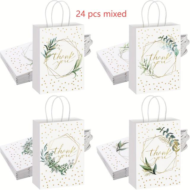 TEMU Gift For Her/him 24pcs Greenery Thank You Gift Bags Bulk 4 Designs Wedding Bags With Handles Thank You Paper Bags Favor Bags For Wedding Birthday Favors Graduation Party Gifts