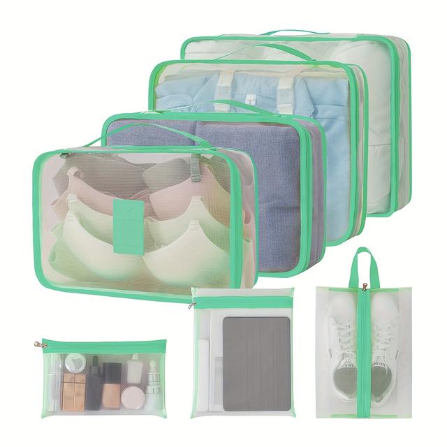 TEMU 7pcs Mesh Nylon Travel Organizer Set - Luggage Clothing And Shoe Storage Bags, Vacation Luggage Organizer Bag, Christmas Gift