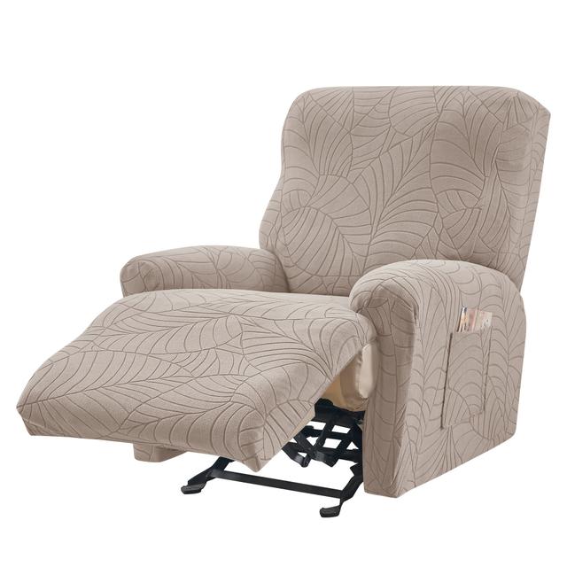 TEMU Juego de 4 fundas elásticas de felpa con diseño de hojas para sofá, diseñadas para sillones reclinables individuales