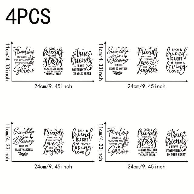 TEMU 4pcs Friendship Quote Uv Dtf - Waterproof, Self-adhesive Vinyl For Mugs, Bottles, Laptops | Durable & Easy To Apply Diy Art Supplies